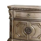 Comodino da 76 cm con cassetto e anta in argento | Tavolo da camera in legno di gomma