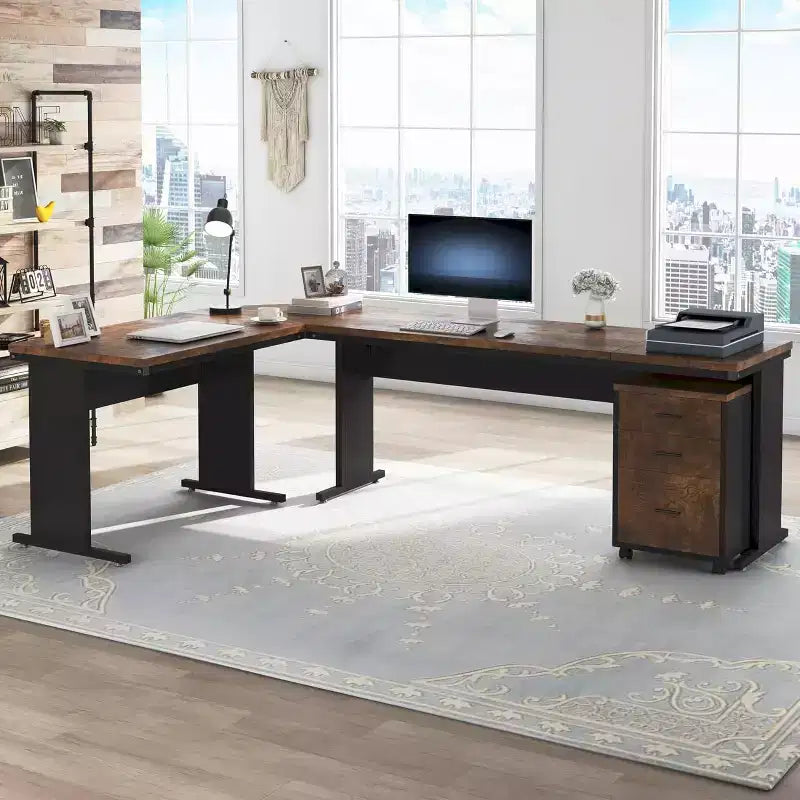 Scrivania direzionale a L da 82,68" con schedario mobile a 3 cassetti