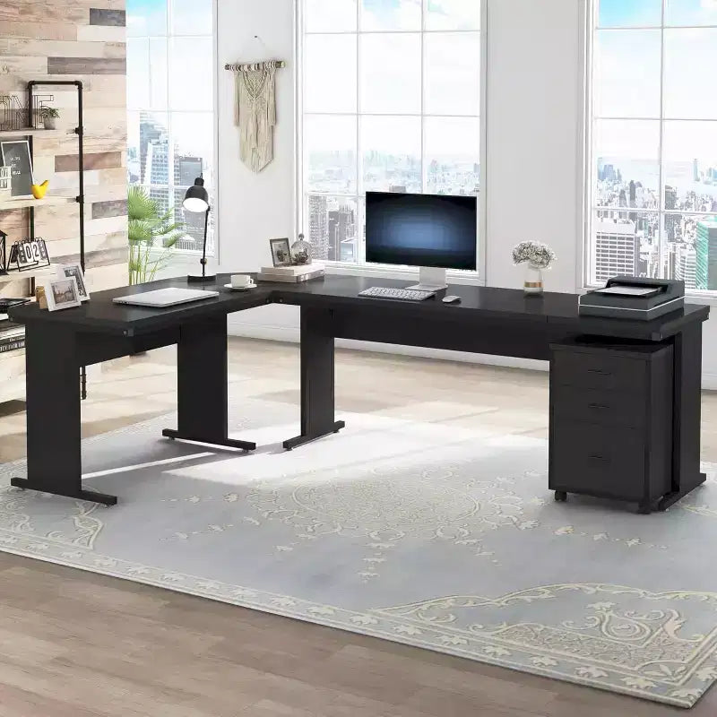Scrivania direzionale a L da 82,68" con schedario mobile a 3 cassetti