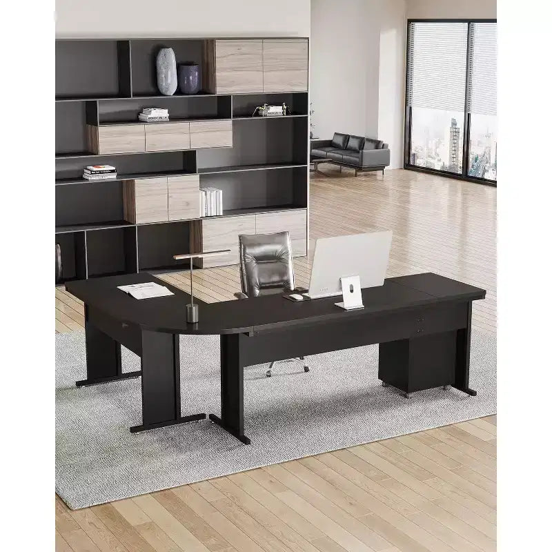Scrivania direzionale a L da 82,68" con schedario mobile a 3 cassetti
