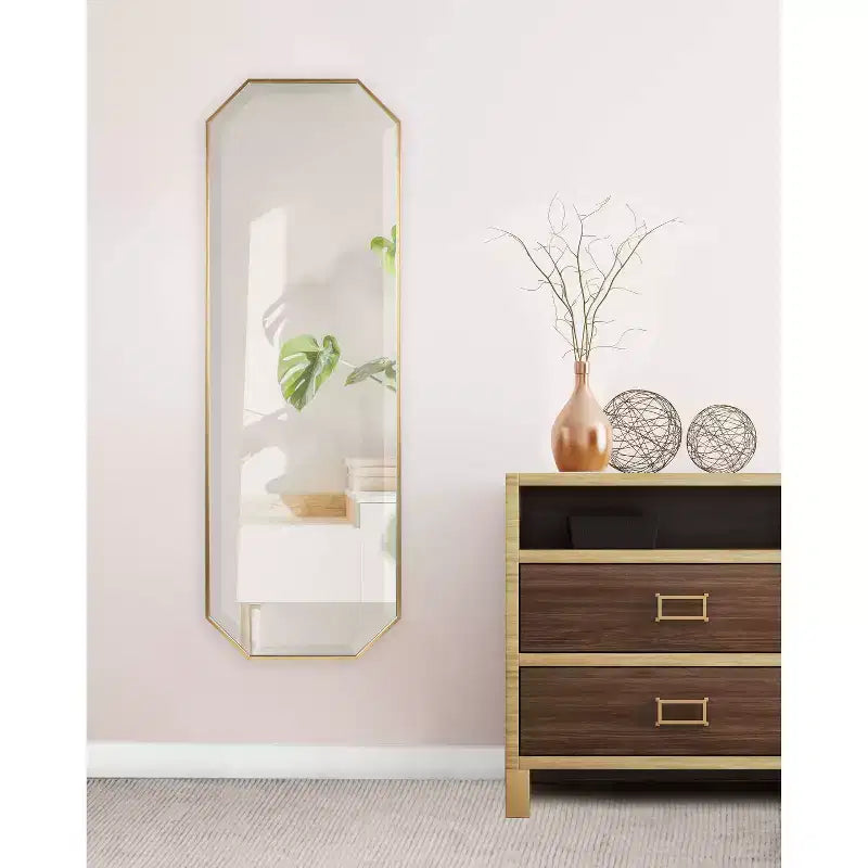 Specchio da parete a figura intera 16 x 48 pollici | Vetro smussato, con cornice, nero o oro