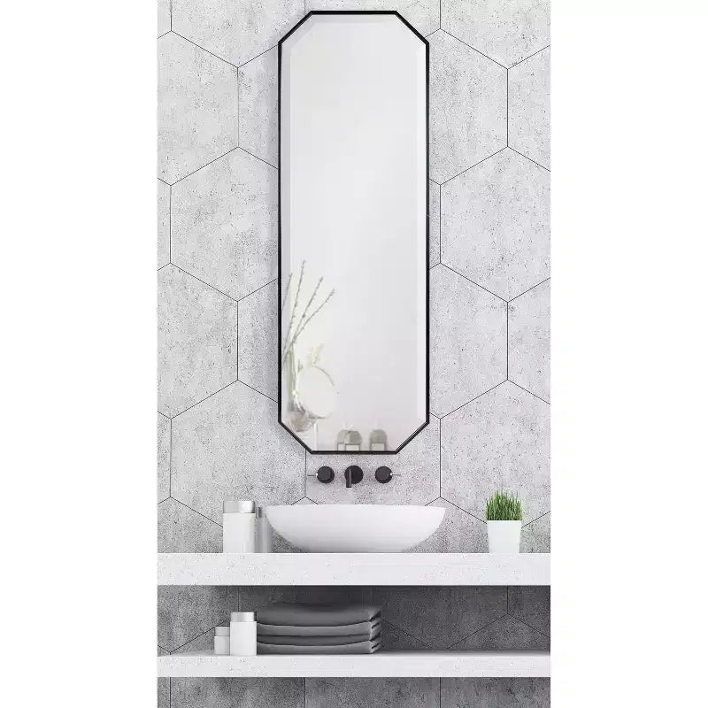 Specchio da parete a figura intera 16 x 48 pollici | Vetro smussato, con cornice, nero o oro