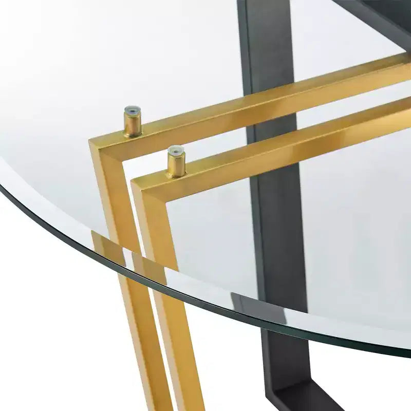 Tavolo da pranzo rotondo in vetro da 122 cm | Base in acciaio inossidabile spazzolato e ferro