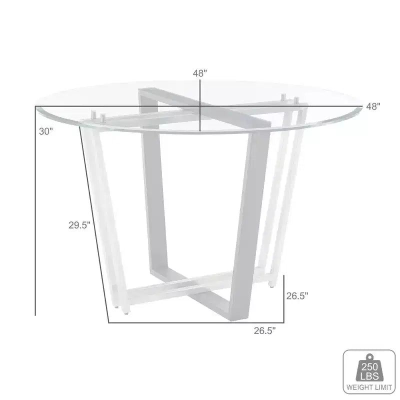 Tavolo da pranzo rotondo in vetro da 122 cm | Base in acciaio inossidabile spazzolato e ferro