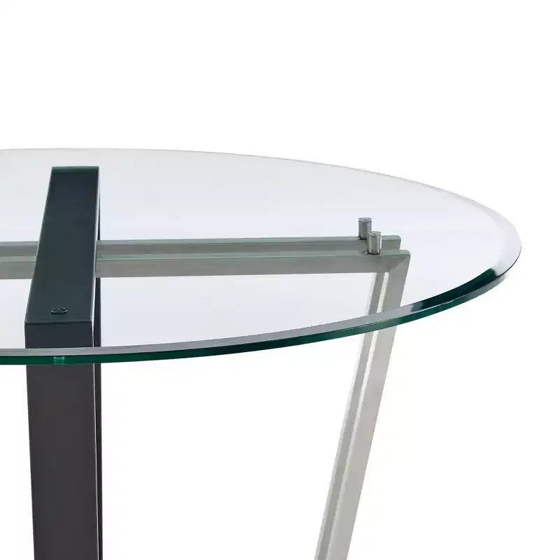 Tavolo da pranzo rotondo in vetro da 122 cm | Base in acciaio inossidabile spazzolato e ferro
