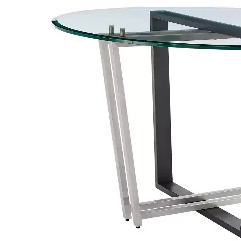 Tavolo da pranzo rotondo in vetro da 122 cm | Base in acciaio inossidabile spazzolato e ferro