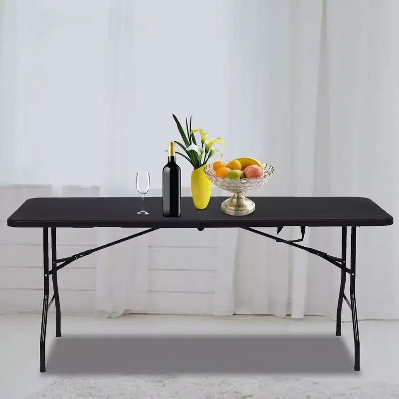 Tavolo Pieghevole Portatile 6 Piedi, Pieghevole a Metà | Piano in HDPE, Posti a Sedere 8-10, Nero
