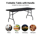 Tavolo Pieghevole Portatile 6 Piedi, Pieghevole a Metà | Piano in HDPE, Posti a Sedere 8-10, Nero