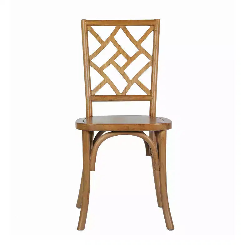 Sedia da pranzo impilabile in legno massello di qualità commerciale con dettagli intricati sullo schienale