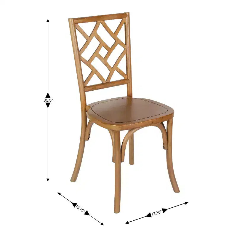 Sedia da pranzo impilabile in legno massello di qualità commerciale con dettagli intricati sullo schienale