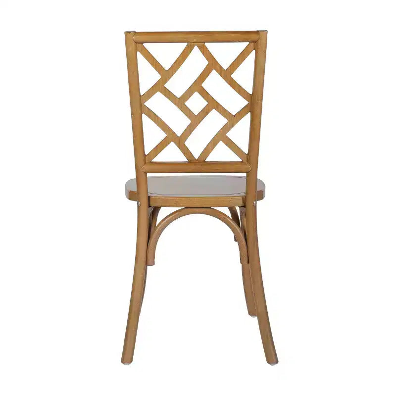 Sedia da pranzo impilabile in legno massello di qualità commerciale con dettagli intricati sullo schienale