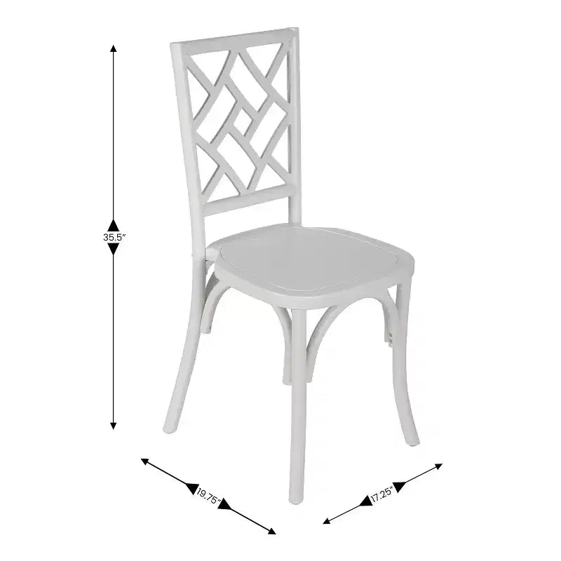 Sedia da pranzo impilabile in legno massello di qualità commerciale con dettagli intricati sullo schienale