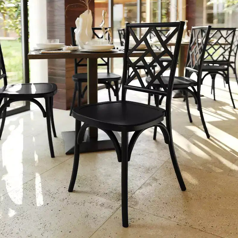 Flash Furniture Brooklyn Commercial Grade Solid Wood Stackable Dining Chair with Intricate Back Detail
