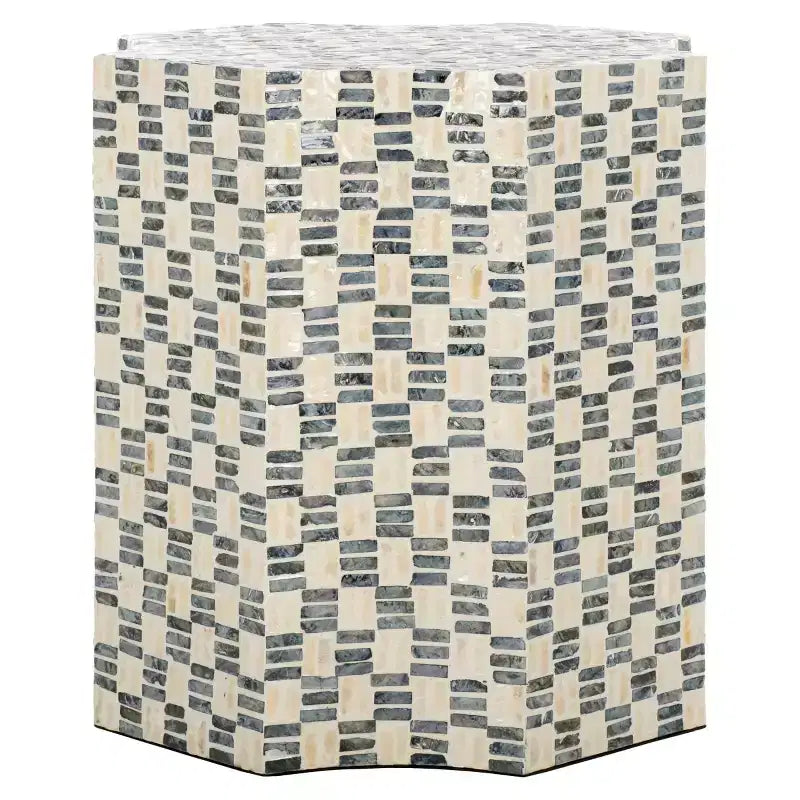 Tavolino d'appoggio con intarsi in capiz bianco e nero | Tavolino laterale a mosaico