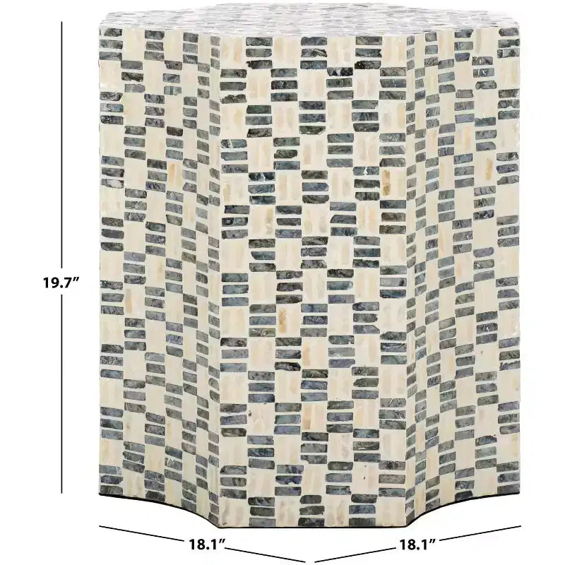 Tavolino d'appoggio con intarsi in capiz bianco e nero | Tavolino laterale a mosaico