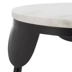 Tavolino d'appoggio rotondo in marmo bianco con gambe in ferro nero a stiletto | Moderno Bauhaus