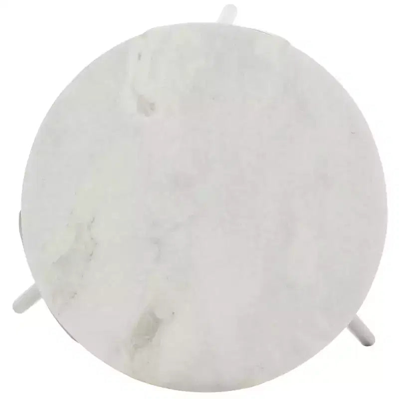 Tavolino d'appoggio rotondo in marmo bianco con gambe in ferro nero a stiletto | Moderno Bauhaus