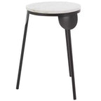 Tavolino d'appoggio rotondo in marmo bianco con gambe in ferro nero a stiletto | Moderno Bauhaus