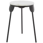 Tavolino d'appoggio rotondo in marmo bianco con gambe in ferro nero a stiletto | Moderno Bauhaus