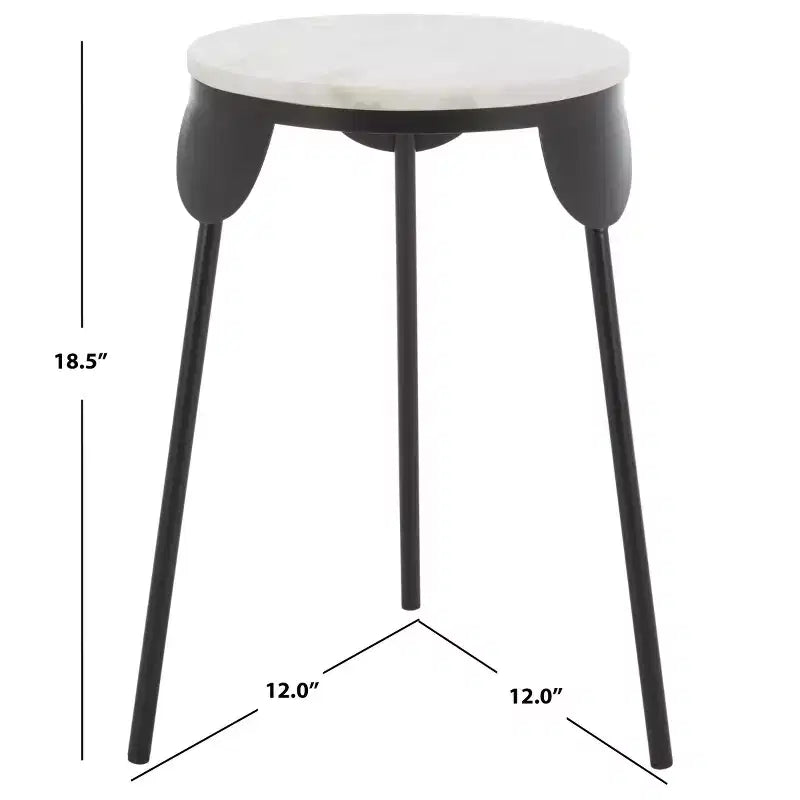 Tavolino d'appoggio rotondo in marmo bianco con gambe in ferro nero a stiletto | Moderno Bauhaus