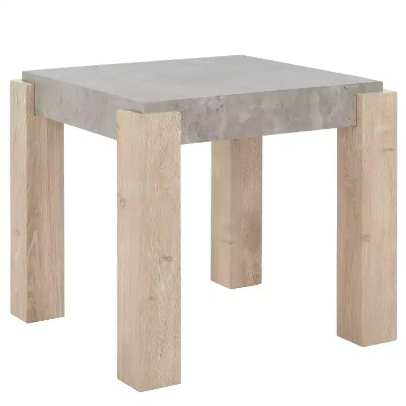 Tavolino Industriale | Impiallacciatura effetto cemento grigio chiaro e gambe in legno naturale