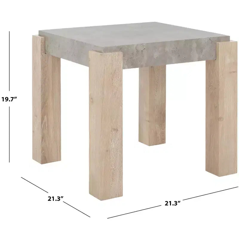 Tavolino Industriale | Impiallacciatura effetto cemento grigio chiaro e gambe in legno naturale