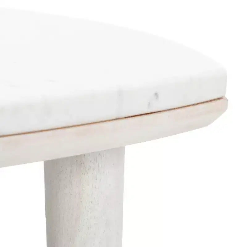 Tavolino d'Appoggio con Piano in Marmo Bianco e Gambe in Legno di Acacia Noce | Metà Secolo