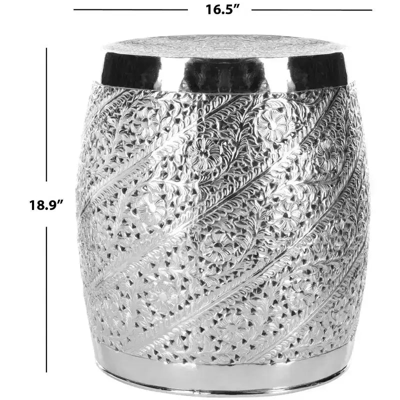 Sgabello d'accento in alluminio inciso, colore nichel | Tavolino moderno