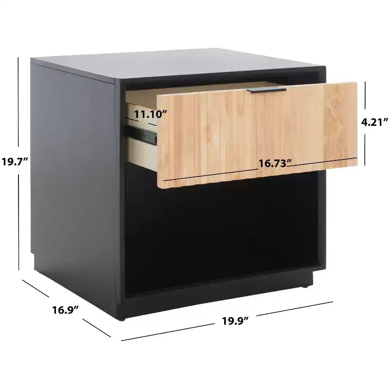 Comodino moderno con 1 cassetto e ripiano aperto | Cassetto in legno intagliato e struttura in metallo