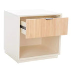 Comodino moderno con 1 cassetto e ripiano aperto | Cassetto in legno intagliato e struttura in metallo