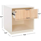 Comodino moderno con 1 cassetto e ripiano aperto | Cassetto in legno intagliato e struttura in metallo