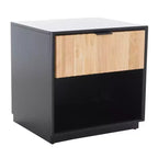 Comodino moderno con 1 cassetto e ripiano aperto | Cassetto in legno intagliato e struttura in metallo