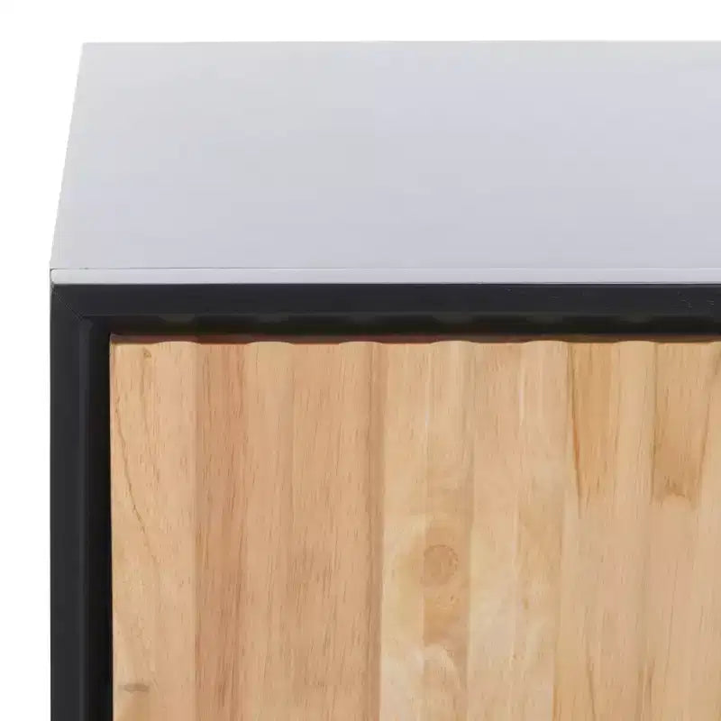 Comodino moderno con 1 cassetto e ripiano aperto | Cassetto in legno intagliato e struttura in metallo