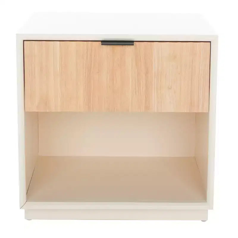 Comodino moderno con 1 cassetto e ripiano aperto | Cassetto in legno intagliato e struttura in metallo