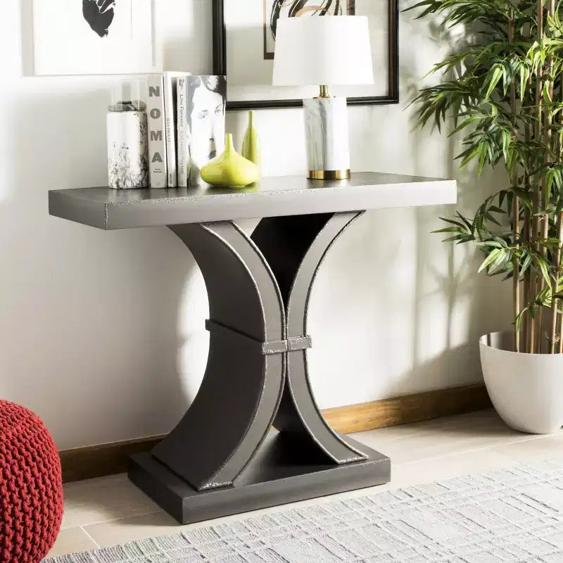Console Glam con Gambe Curve in Legno di Abete Nero Decapato
