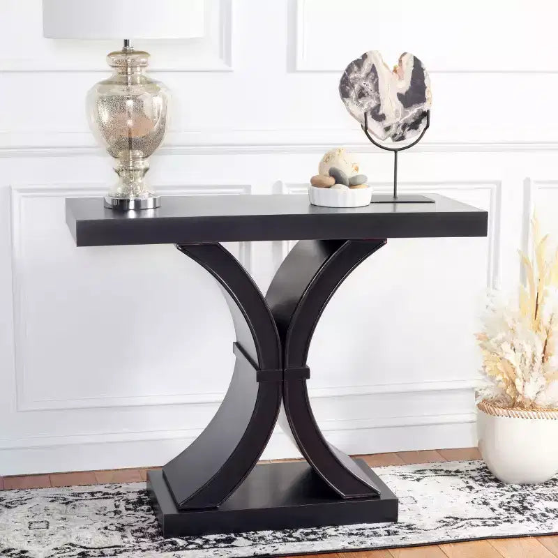 Console Glam con Gambe Curve in Legno di Abete Nero Decapato