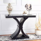 Console Glam con Gambe Curve in Legno di Abete Nero Decapato