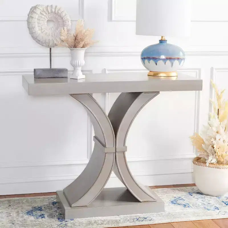 Console Glam con Gambe Curve in Legno di Abete Nero Decapato