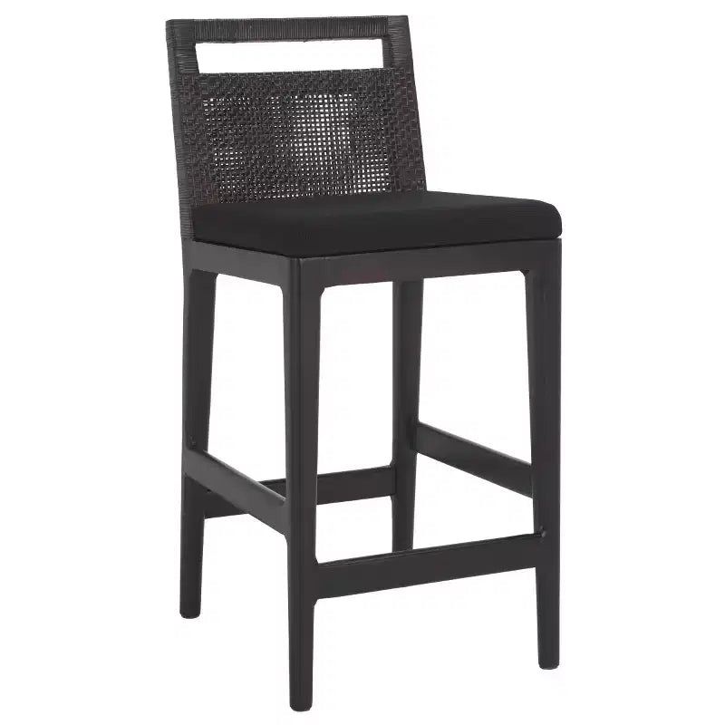 Sgabello da bancone imbottito in rattan con poggiapiedi | 35,5" legno massello