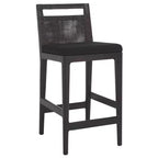 Sgabello da bancone imbottito in rattan con poggiapiedi | 35,5" legno massello