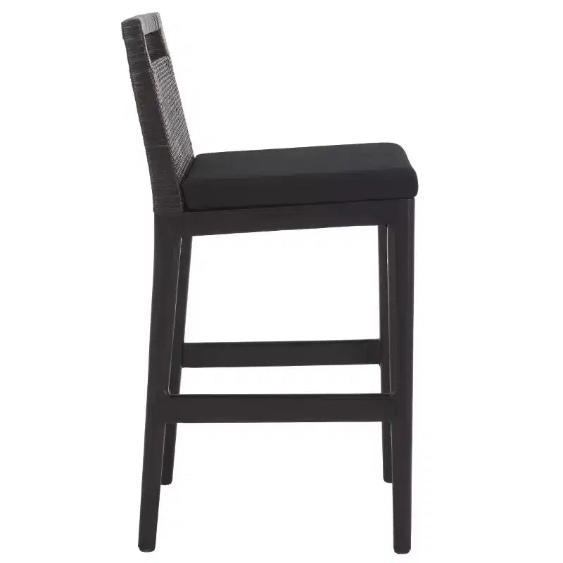 Sgabello da bancone imbottito in rattan con poggiapiedi | 35,5" legno massello