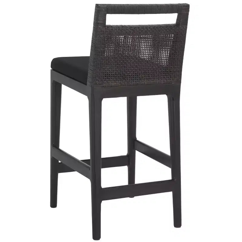 Sgabello da bancone imbottito in rattan con poggiapiedi | 35,5" legno massello