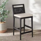 Sgabello da bancone imbottito in rattan con poggiapiedi | 35,5" legno massello