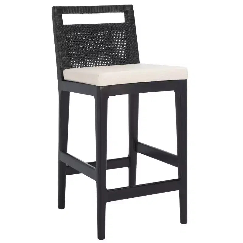 Sgabello da bancone imbottito in rattan con poggiapiedi | 35,5" legno massello