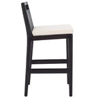 Sgabello da bancone imbottito in rattan con poggiapiedi | 35,5" legno massello