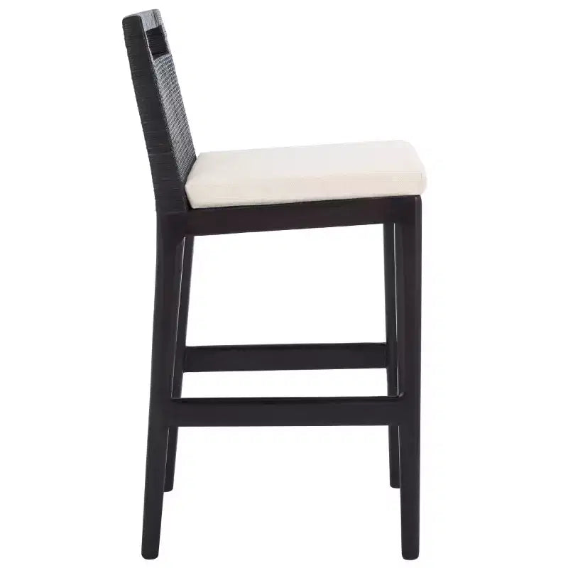 Sgabello da bancone imbottito in rattan con poggiapiedi | 35,5" legno massello