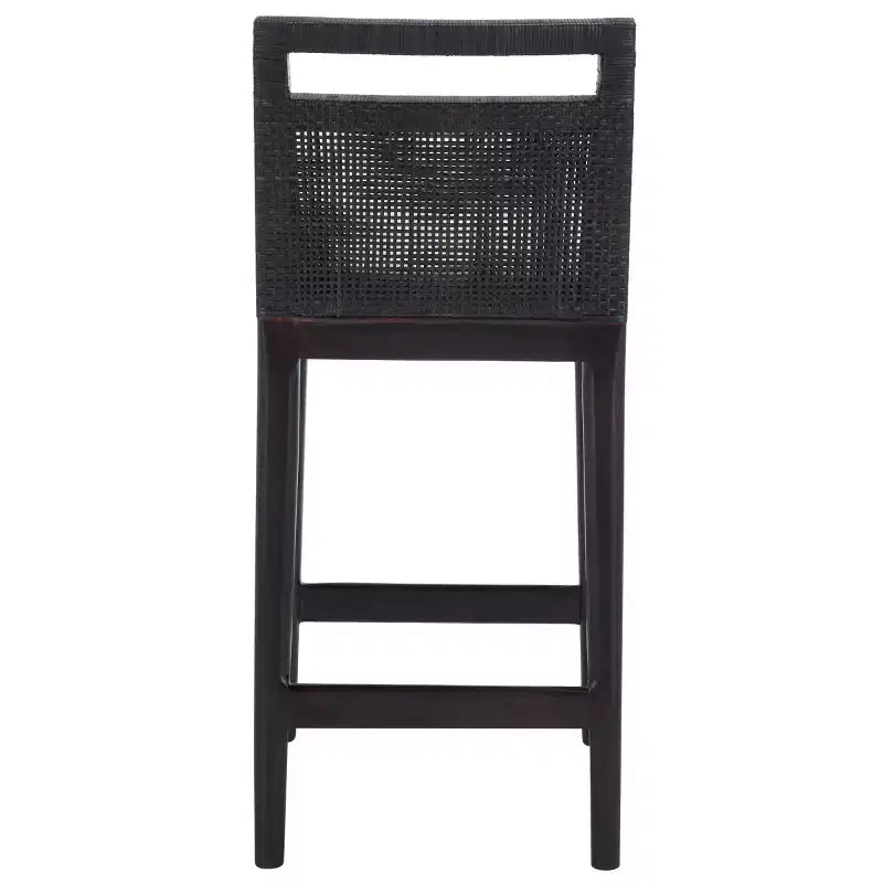 Sgabello da bancone imbottito in rattan con poggiapiedi | 35,5" legno massello