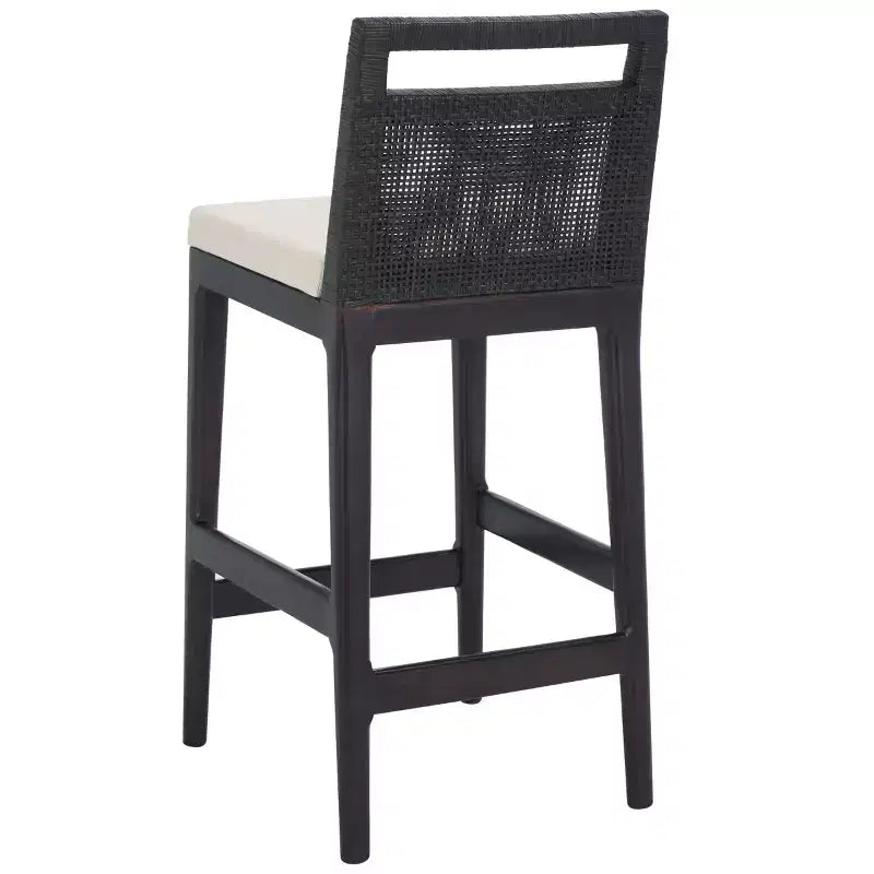 Sgabello da bancone imbottito in rattan con poggiapiedi | 35,5" legno massello