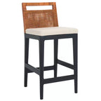 Sgabello da bancone imbottito in rattan con poggiapiedi | 35,5" legno massello