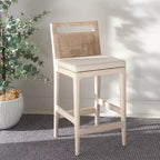 Sgabello da bancone imbottito in rattan con poggiapiedi | 35,5" legno massello